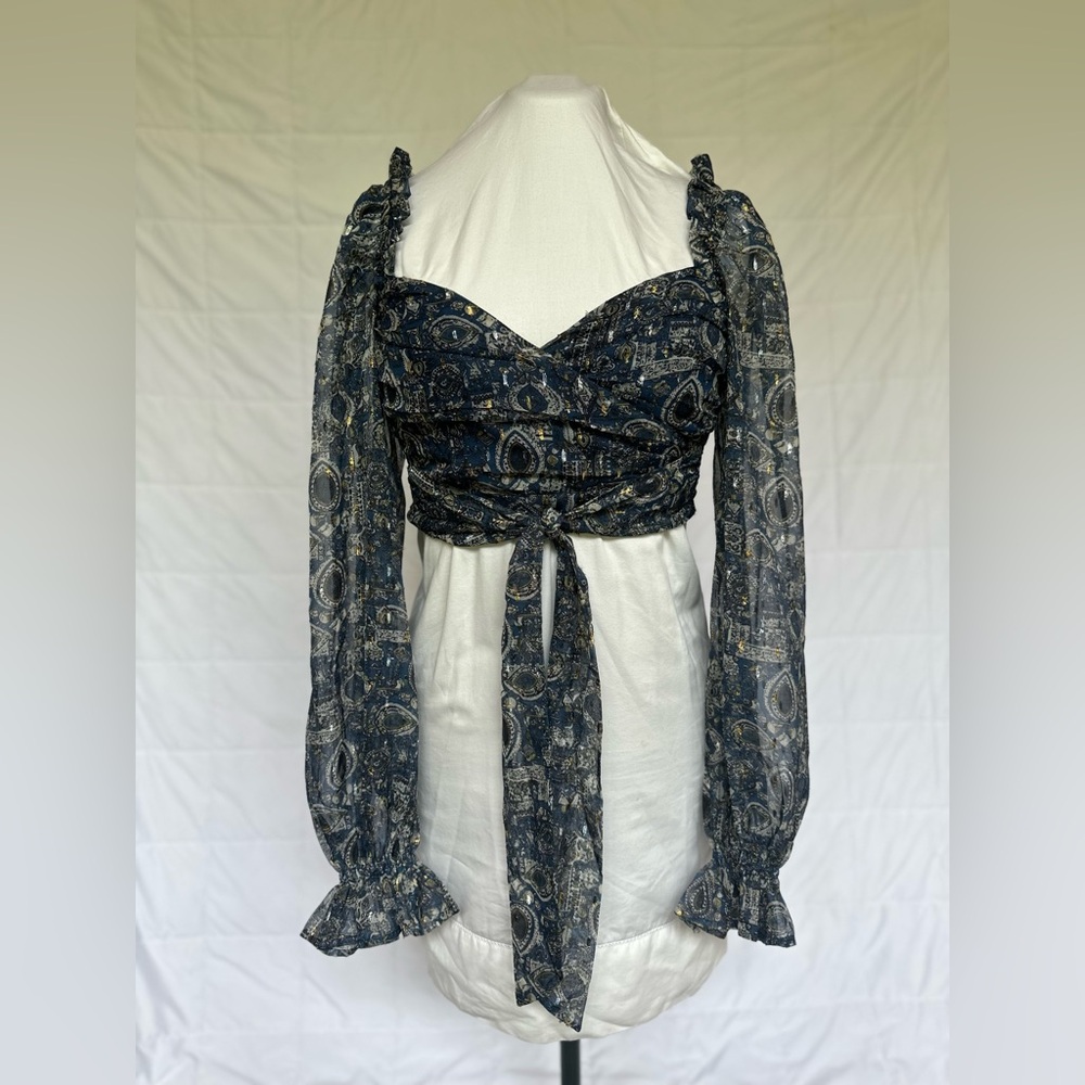 HOUSE OF HARLOW 1960 sheer puff sleeve boho blouse